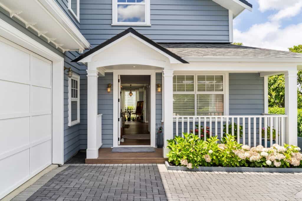 fowler homes auckland south east blue home exterior front entrance
